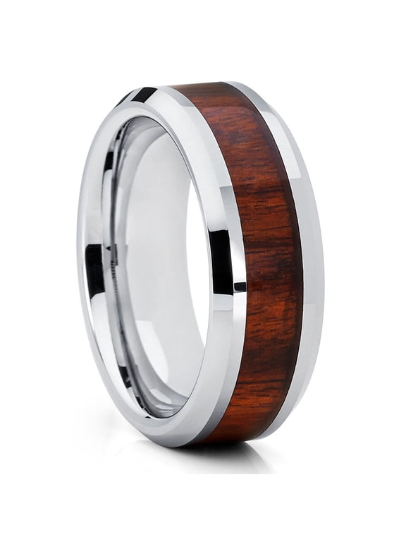 Koa Wood Wedding Ring,Tungsten Wedding Ring,Anniversary Ring,8mm Wedding Ring,Tungsten Carbide Ring