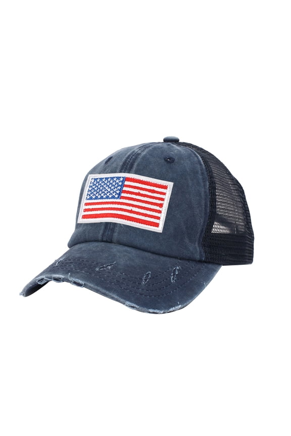 American Flag Baseball Cap Washed Cotton Trucker Hat Distressed Mesh Back Dad Hat Men Women Patriotic USA Embroidered Snapback Outdoor Sports Hunting Fishing Travel Casual Sun CapNavy