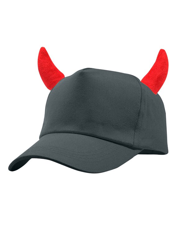 Devil Horns Baseball Cap Women Men Halloween Costume Hat Adjustable Cotton Funny Red Horn Dad Hat for Halloween Cosplay Party Fancy Dress Daily Wear Grey One Size