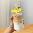thumbnail image 1 of Koadzawe Glass Cups With Lids And Straws, Square Drinking Glasses Cups Reusable Small Glass Cup Jars For Water,Juice,Iced Coffee,Glass Coffee Cups With Lids And Straw,Adult Sippy Cup,Cute Glass Cups, 1 of 9