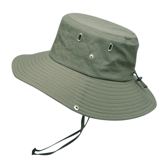 Koadzawe Outdoor Sun Protection Bucket Hat Wide Brim Breathable Fishing Boonie Cap Windproof Safari Hiking Hunting Beach Garden Headwear Adjustable Chin Strap Summer Camping GearArmy Green