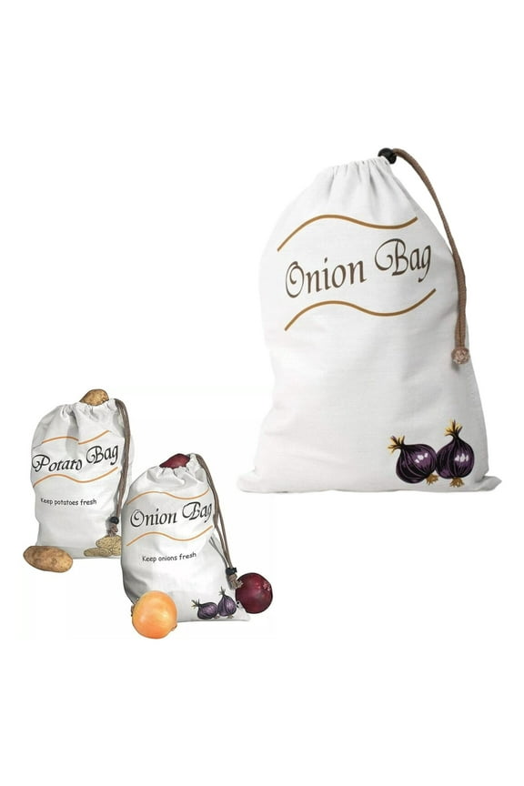 Potato Onion Storage Bag, Washable Canvas Onion And Potato Storage Bag, Drawstring Garlic Onions Potatoes Keeper for Pantry, Kitchen, Refrigerator 14.1"X10.23"Organic Cotton Potato Sacks
