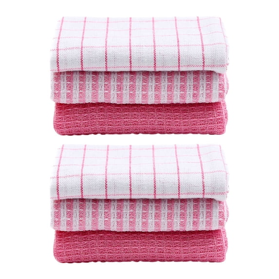 Koadzawe Premium Waffle Dish Cloths: Highly Absorbent, Super Soft Long Lasting - 100% Cotton Yarn , 13.8"X13.8" Flat Waffle Dish Towel For Cleaning & Drying Dishes, (6-Pcs), Pink
