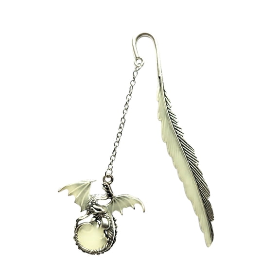 Koadzawe Vintage Feather Dragon Metal Bookmark, Glow In The Dark Dragon Gift, Fantasy Bookmark Gifts, Cool For Women Men, Reading Lovers (Antique Silver Dragon),Dragon Gifts,Bookmark
