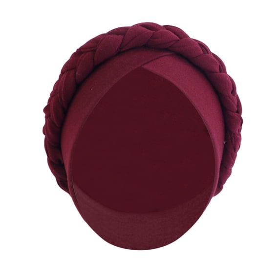 Koadzawe Women's Braided Turban Head Wrap, Soft Stretch Beanie Hat, Twisted Braid Hair Cover Cap, Casual Modest Headwear for Daily Wear Travel Wine One Size