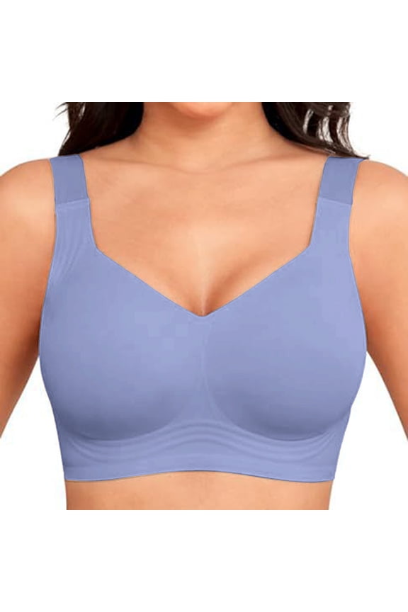 Women's Comfort Wireless Bra Seamless V-Neck Sleep Bralette Full Coverage Smooth No Underwire Brassiere Elastic Wide Straps Anti-Chafing Daily Underwear Vest Grey 4XL