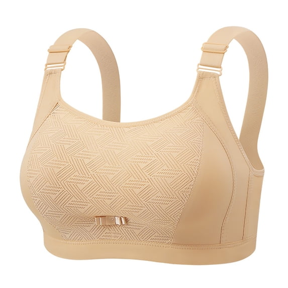Koadzawe Women's Full Coverage Sports Bra, Wireless High Support Active Bra with Wide Adjustable Straps, Breathable Comfort Fit for Workout, Running, Walking and Daily Wear Beige S