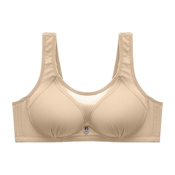 Koadzawe Women's Full Coverage Support Bra, Wireless Soft Cup Bra with Wide Straps, Mesh Panel and Smoothing Side Wings, Comfortable Everyday Underwear for All Day Wear and Daily Use Beige M