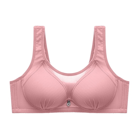 Koadzawe Women's Full Coverage Support Bra, Wireless Soft Cup Bra with Wide Straps, Mesh Panel and Smoothing Side Wings, Comfortable Everyday Underwear for All Day Wear and Daily Use Pink XL