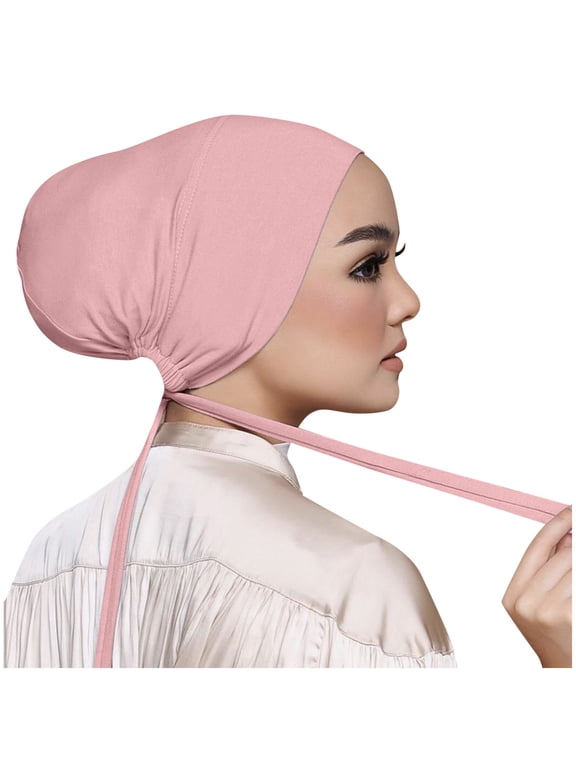 Women's Hijab Undercap, Adjustable Tie Back Inner Bonnet, Breathable Stretch Head Wrap Cap, Comfortable Muslim Headwear for Daily Wear, Modest Fashion Pink One Size
