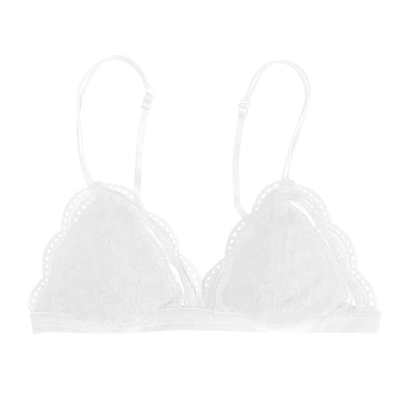 Koadzawe Women's Lace Triangle Bralette, Wireless Unlined Bra with Scalloped Trim, Adjustable Straps, Soft Floral Lace Design for Everyday Comfort, Layering and Lounge Wear White M