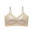thumbnail image 1 of Koadzawe Women's Lace Trim Bralette, Wireless Soft Cup Bra with Adjustable Spaghetti Straps, V Neck Seamless Comfort Bralette for Everyday Wear, Sleep, Lounge and Layering Khaki 3XL, 1 of 7