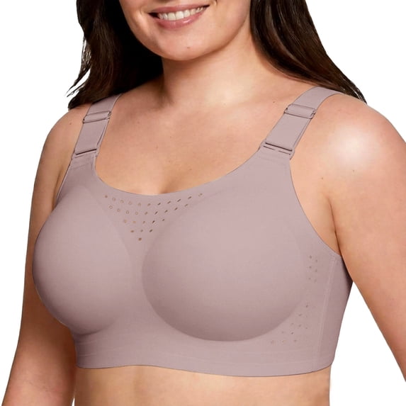 Koadzawe Women’s Plus Size Seamless Wireless Bra Full Coverage Comfort Bralette with Wide Straps and Breathable Perforated Details for Everyday Wear and Light Support Light Pink M