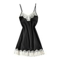 thumbnail image 1 of Koadzawe Women's Satin Nightgown V-Neck Slip Dress with Scalloped Lace Trim Sleeveless Spaghetti Strap Sleepwear Silk Feel Loungewear Elegant Nightwear Casual Sleep Dress Black L, 1 of 4