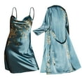 thumbnail image 1 of Koadzawe Women's Satin Sleepwear 2 Piece Robe and Nightgown Set Floral Print Silk Feel Loungewear Spaghetti Strap Sleep Dress with Matching Bathrobe Elegant Nightwear Green L, 1 of 8