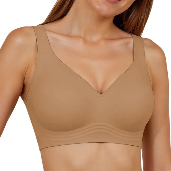Koadzawe Women’s Seamless Wireless Bra with Wide Straps, V Neck and Full Coverage Support, Soft Stretch Comfort Bralette for Everyday Wear, Lounge and Sleep A 2XL