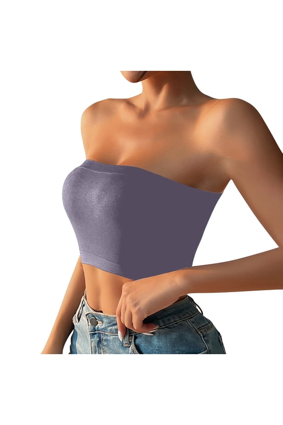 Women's Strapless Bandeau Crop Top, Seamless Wireless Tube Bralette with Soft Stretch Longline Fit, Light Support Going Out Top for Layering, Lounge and Daily Wear Grey XL