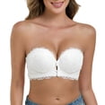 thumbnail image 1 of Koadzawe Women's Strapless Front Closure Bra, Lace Push Up Longline Bra with Padded Cups, Non Slip Support and Scalloped Underband for Dresses and Wedding Outfits White L, 1 of 5