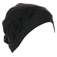 thumbnail image 1 of Koadzawe Women's Turban Hat, Soft Stretch Floral Beanie Cap, Pleated Head Wrap Bonnet, Elegant Chemo Hair Cover Headwear, Casual Modest Daily Wear Black One Size, 1 of 4