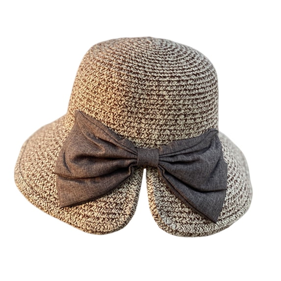 Koadzawe Women's Wide Brim Straw Sun Hat, Split Back Ponytail Beach Cap with Large Fabric Bow, Foldable Floppy UV Protection Hat for Summer Vacation, Resort, and Travel Khaki A
