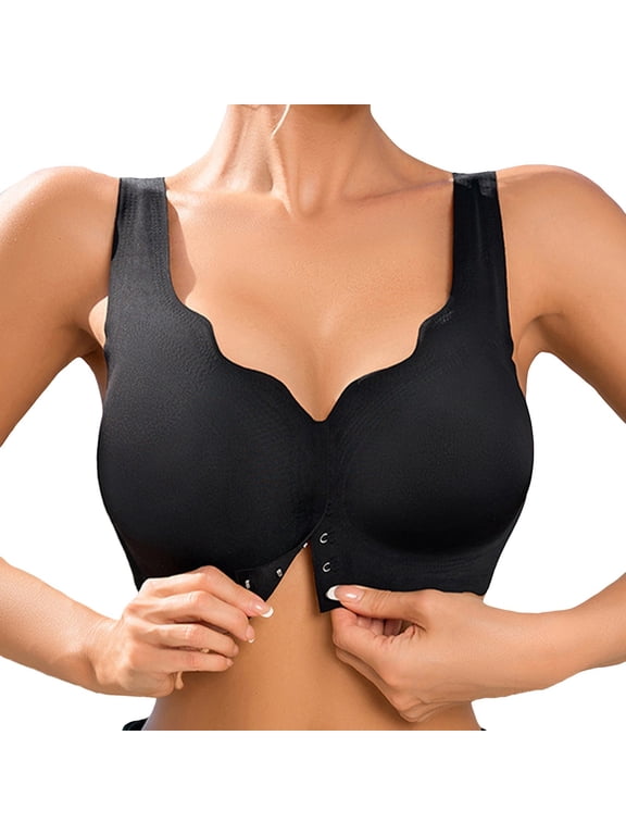 Women's Wireless Bra Jelly Gel Supported Seamless Brassiere Smooth Inverted V-Neck Bralette Comfort Plunge Lift Removable Cups Everyday Anti-Chafing Underwear Black M