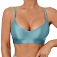 thumbnail image 1 of Koadzawe Women’s Wireless Bralette Seamless V Neck Bra with Adjustable Straps, Lightly Padded Comfort Support Crop Top for Everyday, Lounge, Sleepwear and Layering Sky Blue 2XL, 1 of 9