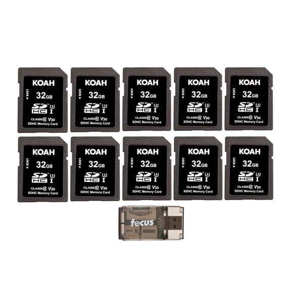 Koah Ultimate 32GB SDHC Memory Card Class10 U3 V30 UHS-I (10-Pack) Bundle with Card Reader (11 Items)