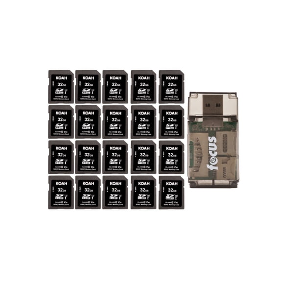 Koah Ultimate 32GB SDHC Memory Card Class10 U3 V30 UHS-I High-Speed Storage (20-Pack) with High Speed Card Reader Bundle