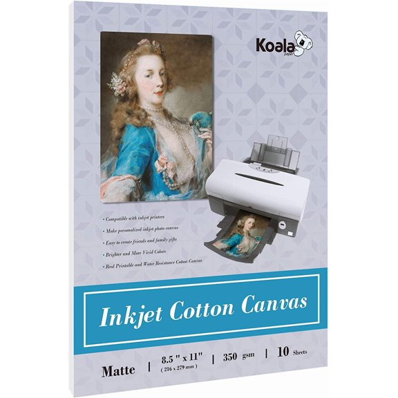 Koala 100% Printable Cotton Canvas Fabric Sheets for Inkjet Printer 8.5X11 Matte Thick 17mil 10 Sheets
