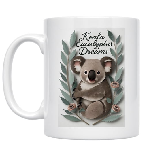 Koala 11 oz Coffee Mug - Eucalyptus Artwork for Nature Lovers White Ceramic
