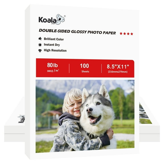 Koala 80lb Double Sided Glossy Photo Paper 8.5x11 inch 200 Sheets, Thick Glossy Card Stock Paper, for Inkjet Printers 300gsm