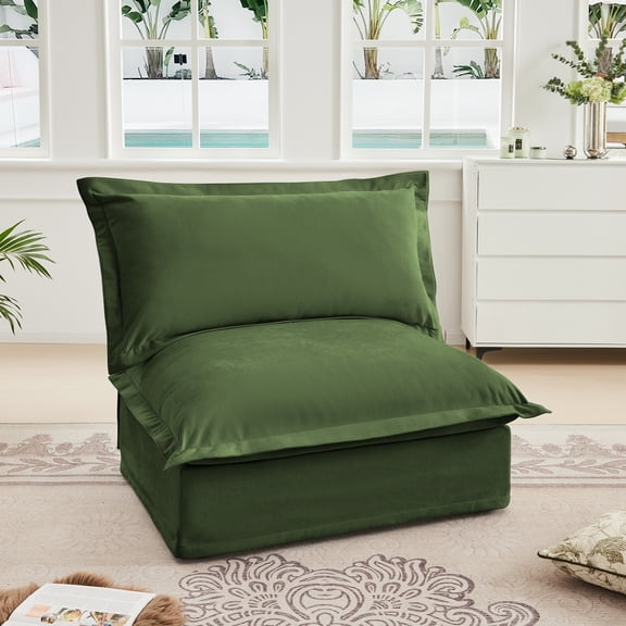 Koala Armless Sofa - Luxurious Green Chenille, 1-Seat Couch (36.6"W x 33"D), Deep Seat, Removable Covers, Easy Assembly for Living Room & Apartment