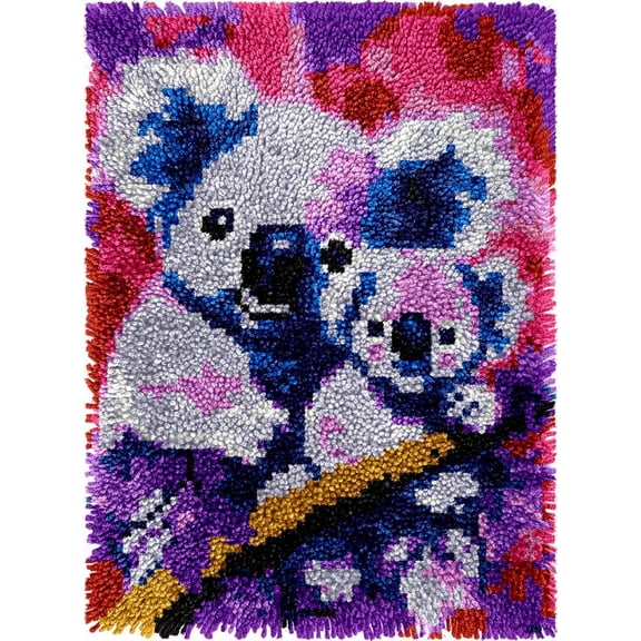 Koala & Baby Koala DIY Latch Hook Kits Rug DIY Cushion Tapestry Making Crochet Hooking Mat Making Kits Color Imprinted Pattern Canvas DIY Carpet Needlework Crochet Kits 52x38cm