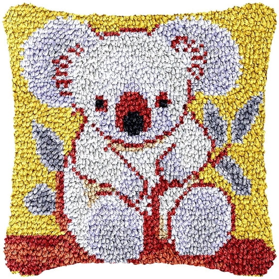 Koala Baby Latch Hook Kits Pillow DIY Rug Cushion Making Kits with preprinted Pattern Canvas Instruction Yarns and Latch Hooking Pillow Cover Easy to Start DIY Home Decor Kits 43x43cm