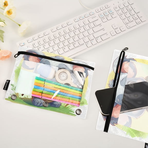 Koala Bag Leaves 2 Pack Pencil Pouches Zipper Pencil Case 3 Ring Pencil Pouch Cosmetic Bag