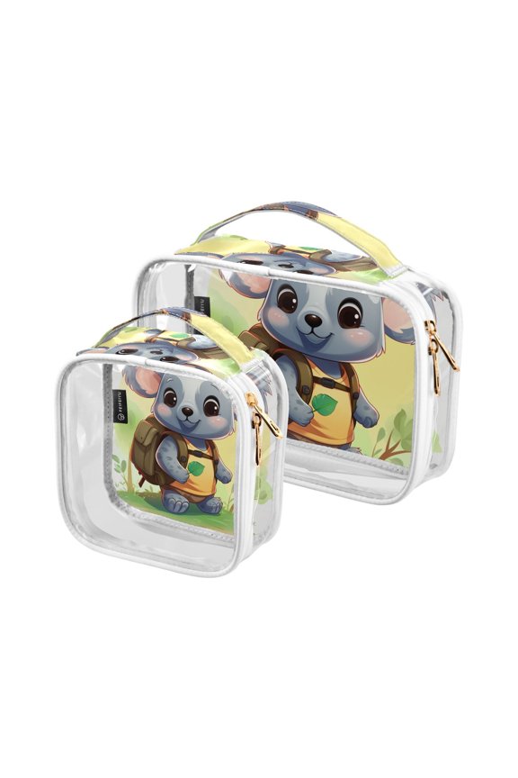 Koala Bag Leaves Clear Cosmetic Bags with Handles PVC Toiletry Bags Zipper Waterproof Portable for Traveling 2 Pcs