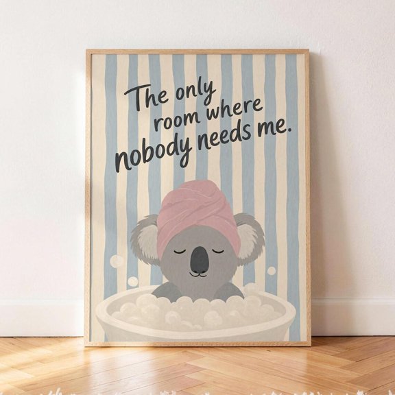 Koala Bath Poster, Self Care, Me Time, Animal, Blue, Bathroom And Gallery Wall Decor