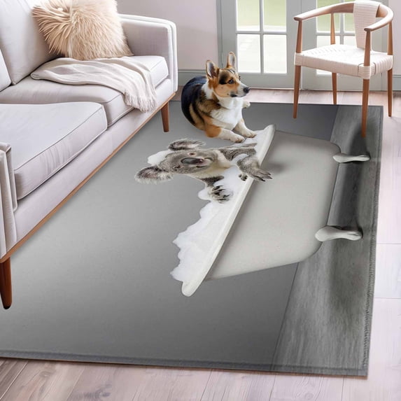 Koala Bathing Area Rugs 2.7'x5', Washable Small Throw Rugs for Kitchen Bedroom, Modern Abstract Bathtub Cute Animal Shower Indoor Outdoor Rug Non-Slip Low Pile Carpet Runner Reversible Floor Mats