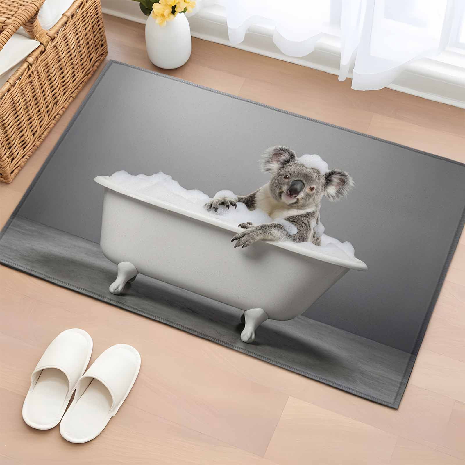 Koala Bathing Entryway Rug 2'x3'&nbsp; Non Slip Front Door Mats, Modern Abstract Bathtub Cute Animal Shower Entrance Rugs Indoor Outdoor Carpet, Washable Floor Mats Small Area Rug for Bedroom Kitchen