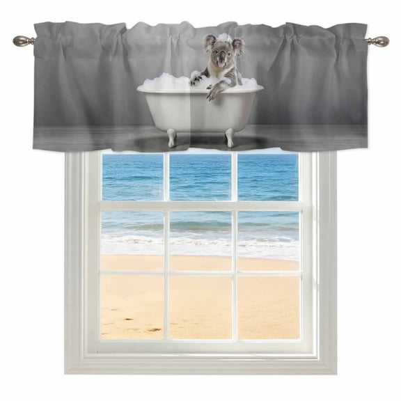 Koala Bathing Kitchen Valances for Windows 42x18 Inch Kitchen Curtains Valances Rod Pocket Modern Abstract Bathtub Cute Animal Shower Bathroom Window Valances for Window Treatment Decor