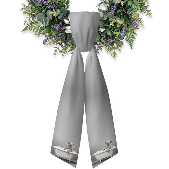 Koala Bathing Wreath Sash for Front Door, Modern Abstract Bathtub Cute Shower Wreath Bow Holiday Garland Ribbon Wreath Accessories for Home Yard Porch Doorway Fall Christmas Decorations Gifts