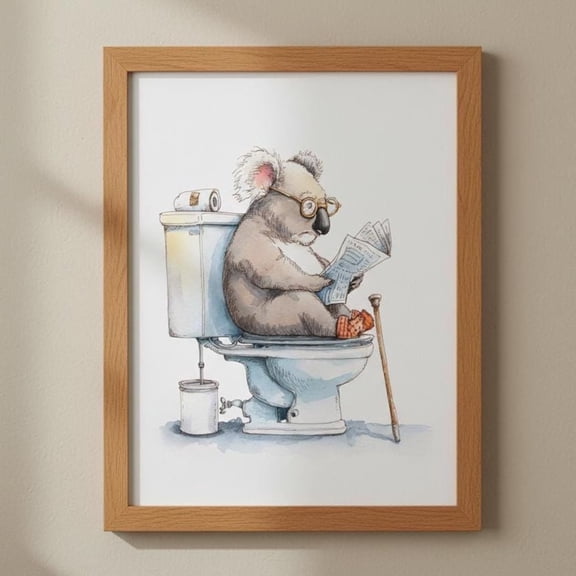 Koala Bathroom Wall Art Print | Quirky Koala On Tet Reading Newspaper | Animal Decor Poster, Unframed Poster Size 8x12