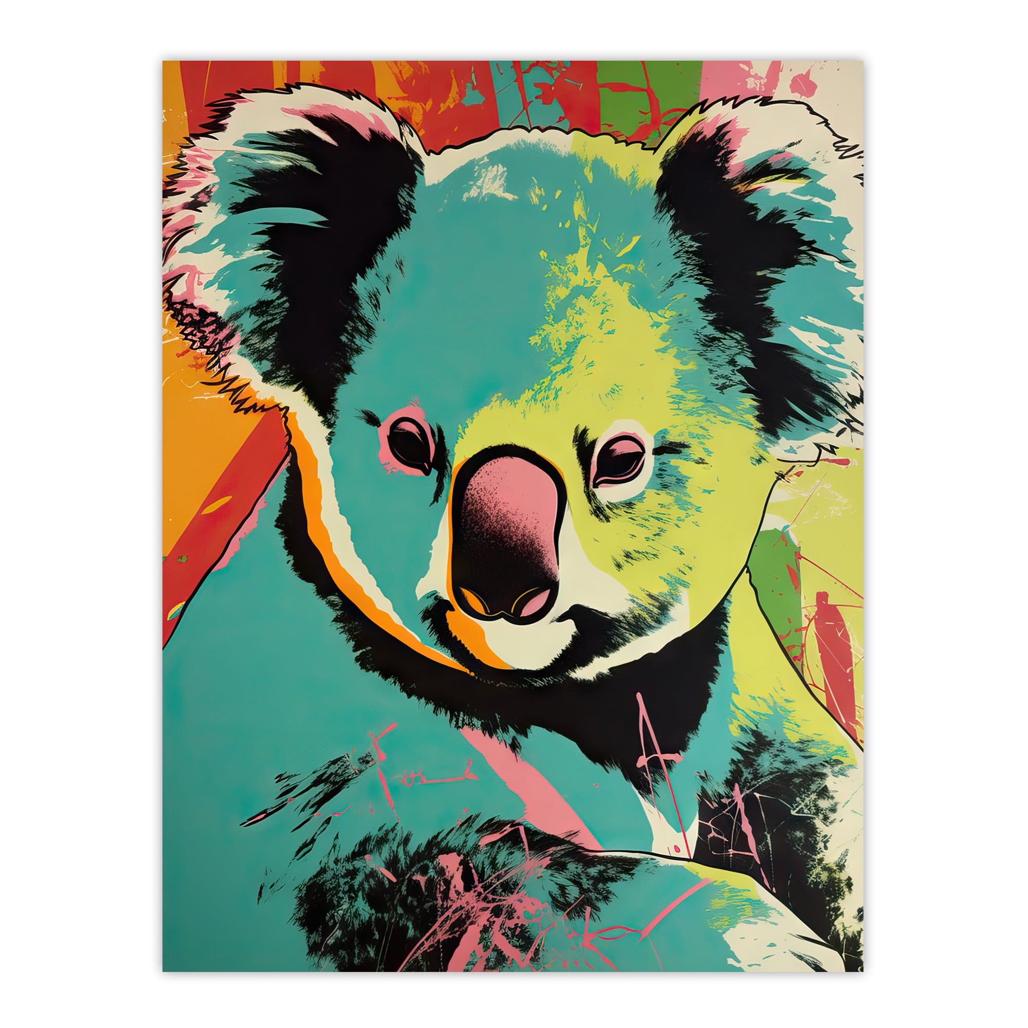 Koala Bear Abstract Teal And Orange Artwork Animal Portrait Vibrant Bold  Bright Colourful Painting Extra Large XL Wall Art Poster Print