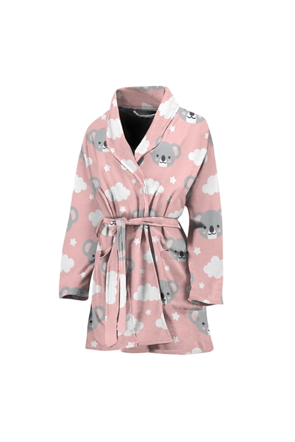 Koala Bear And Cloud Pattern Women Bathrobe One Size Univeral Fits, Koala Animal Fashion Lightweight Plush Fleece Long Robe For Women