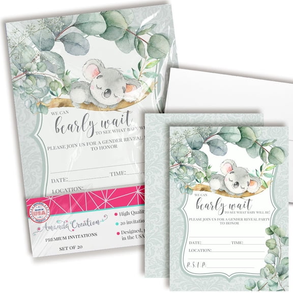 Koala Bear Gender Reveal Baby Shower Invitations