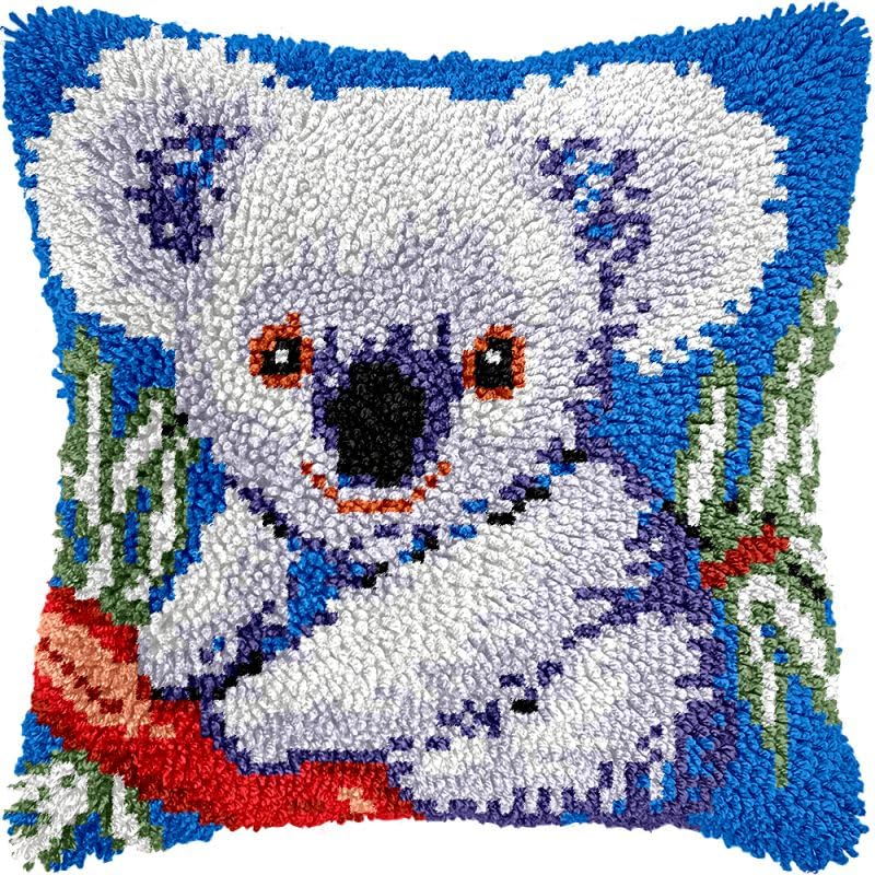 Koala Bear Latch Hook Pillow Kits Cushion Pillowcase with Pattern Printed Canvas Sofa Hooking Pillows Crafts Embroidery Latch Hooking Crochet Kits 17x17 inch(54)