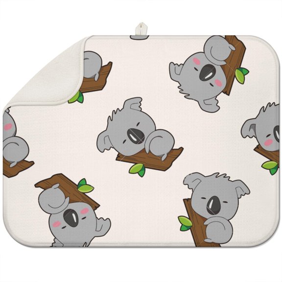 Koala Bear Print Kitchen Drying Mat - Super Absorbent Microfiber Dish Drying Mat with 3-Layer Heat Resistant Design, Foldable & Washable Countertop Mat for Dishes (Cute Animal Pattern)