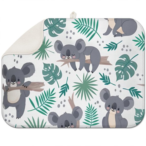 Koala Bear Print Super Absorbent Drying Pad - 3-Layer Microfiber Dish Drying Mat for Sink, Heat Resistant & Non-Slip Countertop Mat with Cute Animal Design