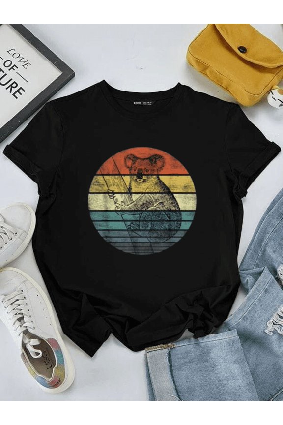 Koala Bear Retro Sunset, A Cute Animal Lover Silhouette Themed Unisex T-Shirt, up to size 5XL