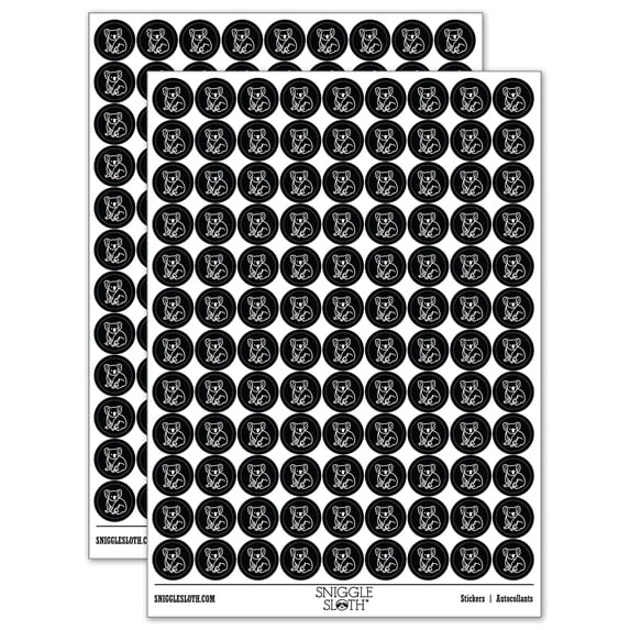 Koala Bear Sitting 200+ Round Stickers - Black - Matte Finish - 0.50" Size